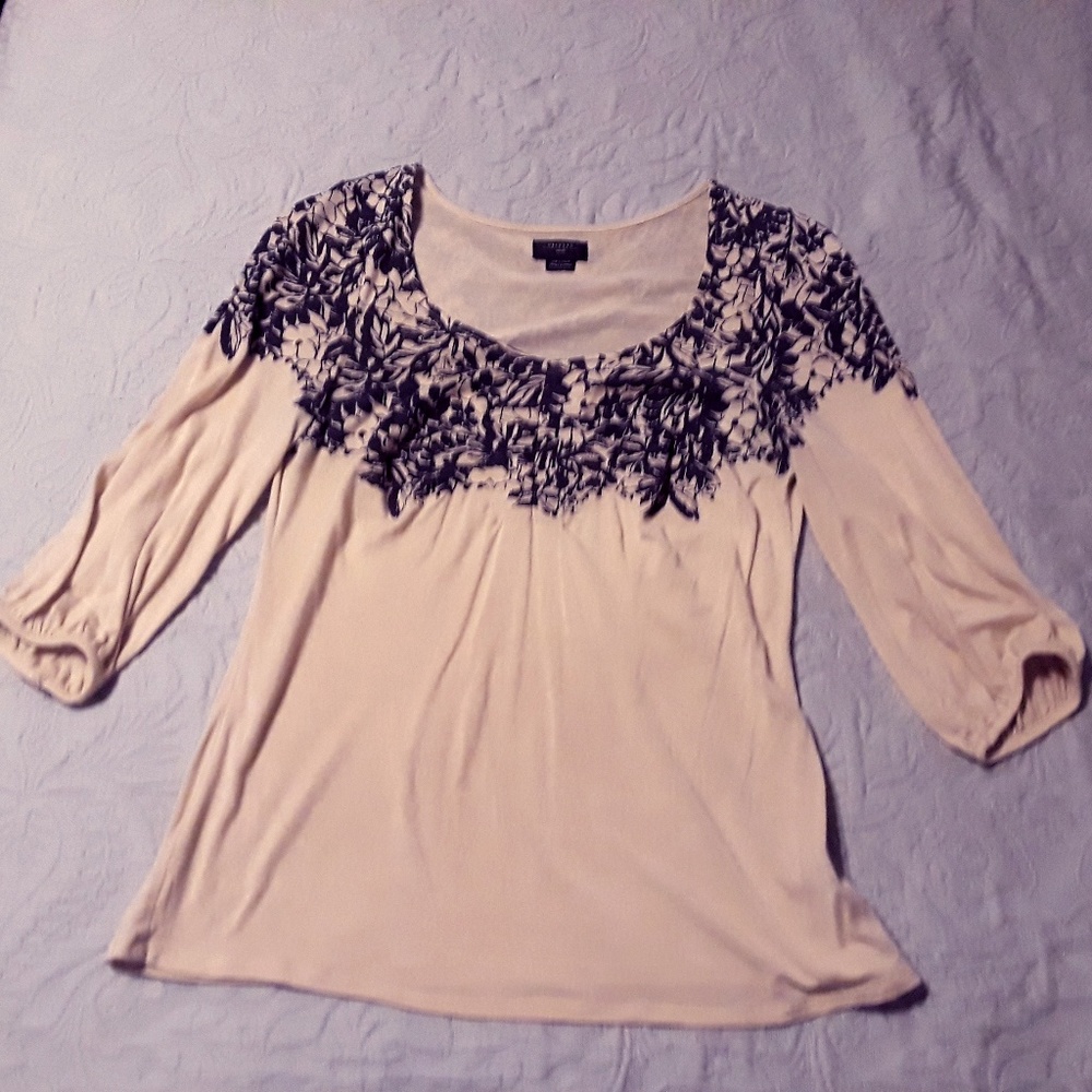 Anthropologie Deletta 3/4 sleeve top scoop neck S